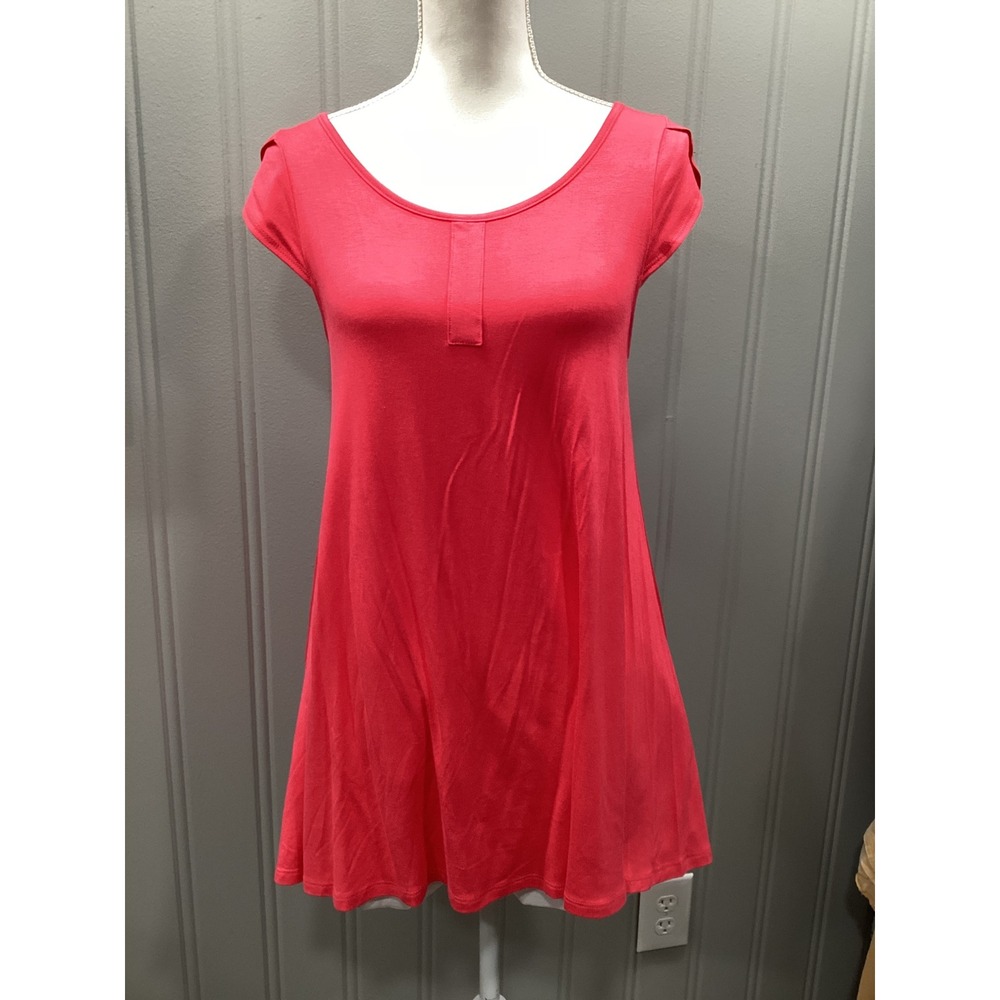 Emerald USA Coral Pink Tunic Dress Short Sleeve Scoop Neck Size S
